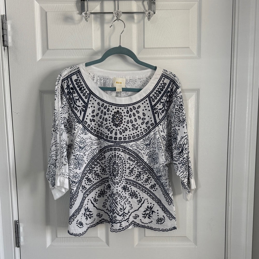 Maeve Navy and White Eyelet Blouse